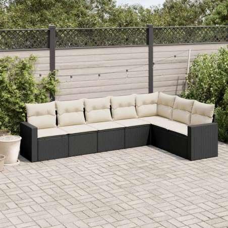 Salon de jardin 7 pcs avec coussins noir résine tressée 641104641104