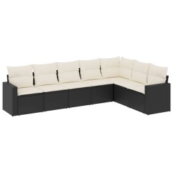 Salon de jardin 7 pcs avec coussins noir résine tressée 641104641104