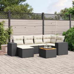 Salon de jardin 7 pcs avec coussins noir résine tressée 641105641105
