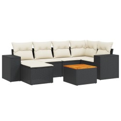 Salon de jardin 7 pcs avec coussins noir résine tressée 641105641105