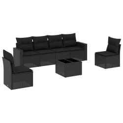 Salon de jardin 7 pcs avec coussins noir résine tressée 641107641107