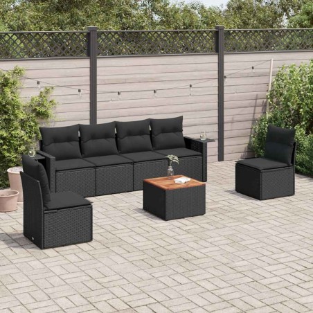 Salon de jardin 7 pcs avec coussins noir résine tressée 641109641109