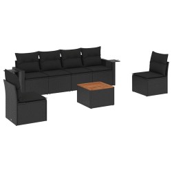 Salon de jardin 7 pcs avec coussins noir résine tressée 641109641109