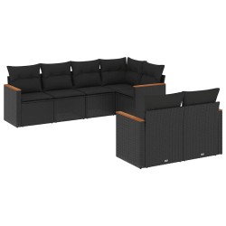 Salon de jardin 7 pcs avec coussins noir résine tressée 641111641111