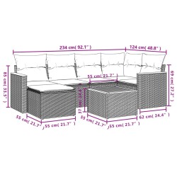 Salon de jardin 7 pcs avec coussins noir résine tressée 641115641115