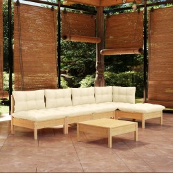 Salon de jardin 6 pcs avec coussins crème bois de pin 641119641119