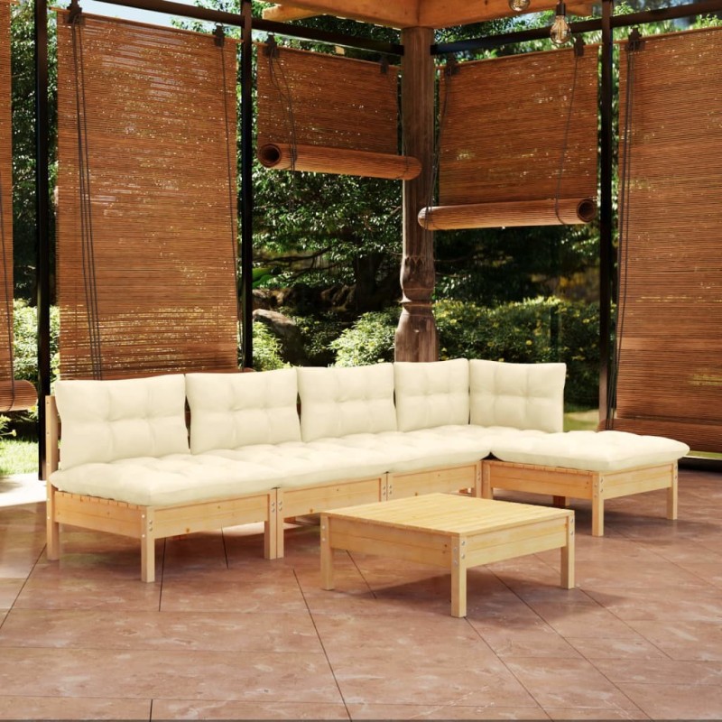 Salon de jardin 6 pcs avec coussins crème bois de pin 641119641119