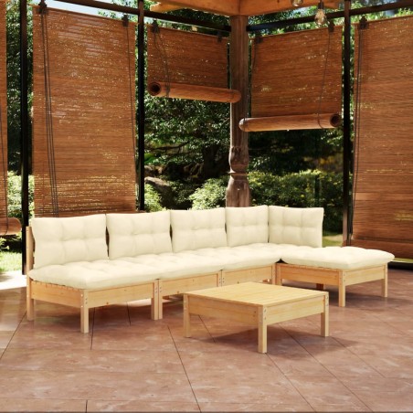Salon de jardin 6 pcs avec coussins crème bois de pin 641119641119