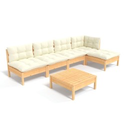 Salon de jardin 6 pcs avec coussins crème bois de pin 641119641119