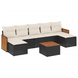 Salon de jardin 8 pcs avec coussins noir résine tressée 641126641126