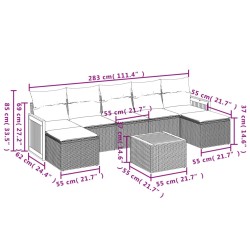 Salon de jardin 8 pcs avec coussins noir résine tressée 641126641126
