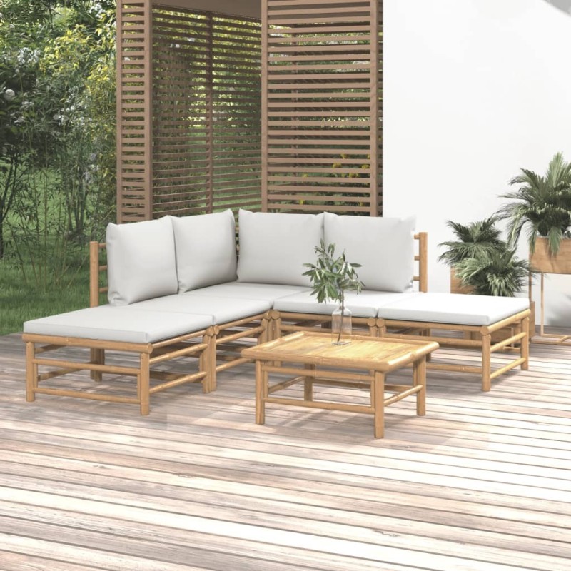 Salon de jardin 6 pcs avec coussins gris clair bambou 641129641129