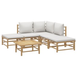 Salon de jardin 6 pcs avec coussins gris clair bambou 641129641129
