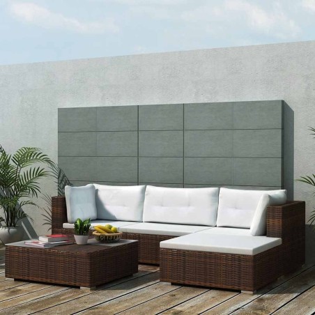 Salon de jardin 5 pcs avec coussins résine tressée marron 641130641130