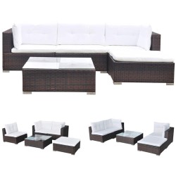 Salon de jardin 5 pcs avec coussins résine tressée marron 641130641130