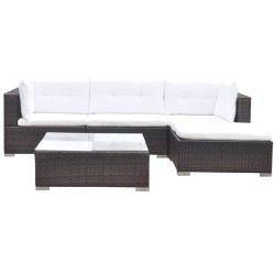 Salon de jardin 5 pcs avec coussins résine tressée marron 641130641130