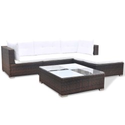 Salon de jardin 5 pcs avec coussins résine tressée marron 641130641130