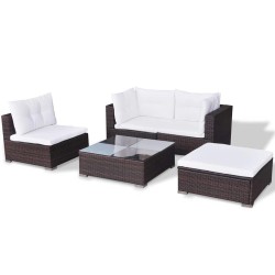 Salon de jardin 5 pcs avec coussins résine tressée marron 641130641130