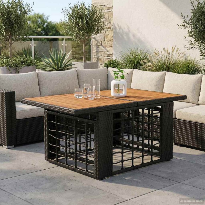 Table de Jardin Noir et naturel 100 x 55 x 37 cm 641131641131