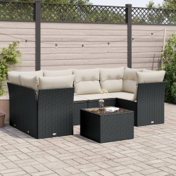 Salon de jardin 7 pcs avec coussins noir résine tressée 641134641134