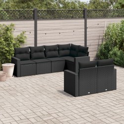 Salon de jardin 7 pcs avec coussins noir résine tressée 641140641140
