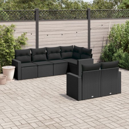 Salon de jardin 7 pcs avec coussins noir résine tressée 641140641140