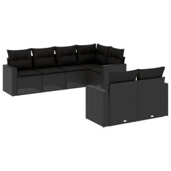 Salon de jardin 7 pcs avec coussins noir résine tressée 641140641140