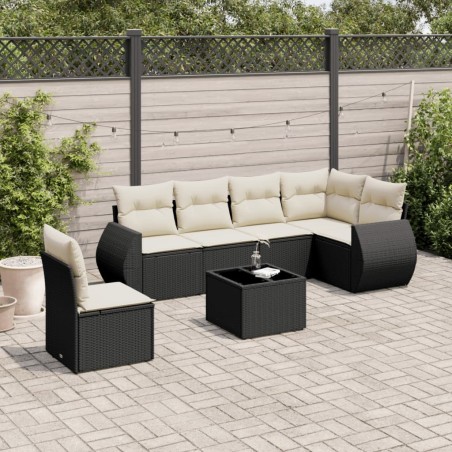 Salon de jardin 7 pcs avec coussins noir résine tressée 641143641143