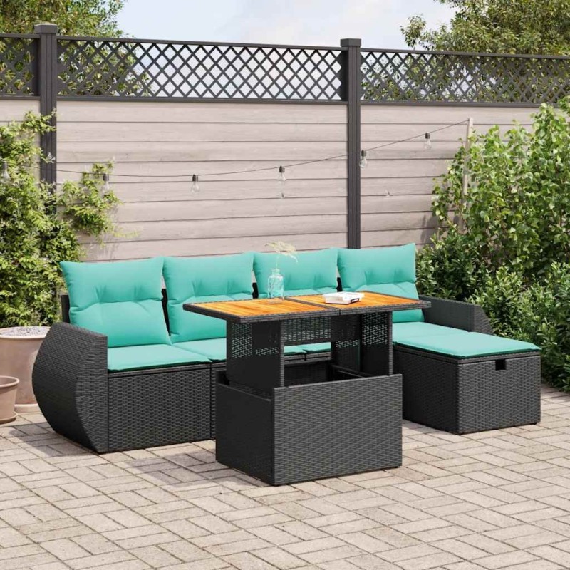 Salon de jardin avec coussins 6pcs marron résine tressée acacia 641144641144