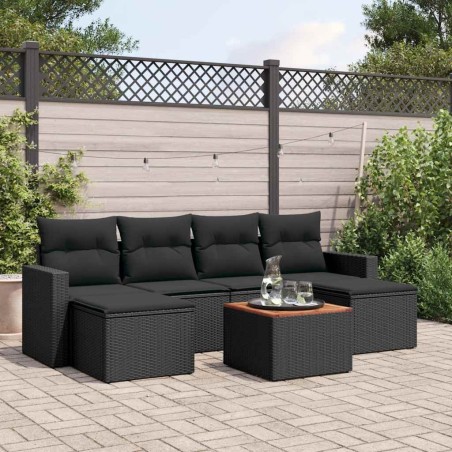 Salon de jardin 7 pcs avec coussins noir résine tressée 641151641151