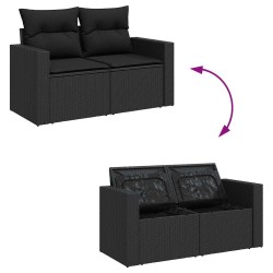 Salon de jardin 7 pcs avec coussins noir résine tressée 641151641151