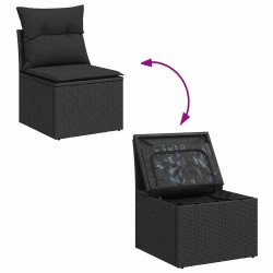 Salon de jardin 7 pcs avec coussins noir résine tressée 641151641151