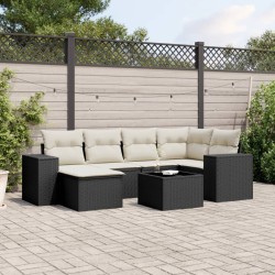 Salon de jardin 7 pcs avec coussins noir résine tressée 641159641159