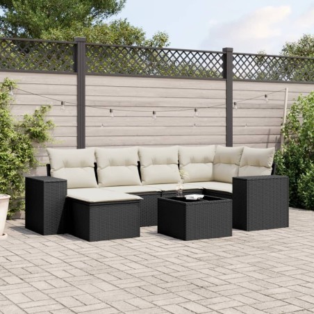 Salon de jardin 7 pcs avec coussins noir résine tressée 641159641159