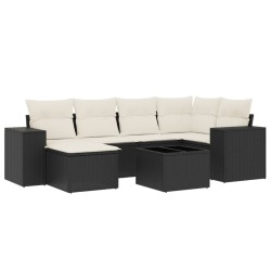 Salon de jardin 7 pcs avec coussins noir résine tressée 641159641159