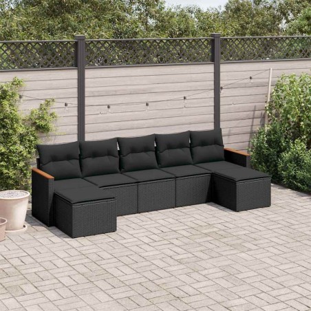 Salon de jardin 7 pcs avec coussins noir résine tressée 641168641168