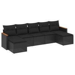 Salon de jardin 7 pcs avec coussins noir résine tressée 641168641168