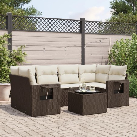 Salon de jardin avec coussins 7 pcs marron résine tressée 641175641175