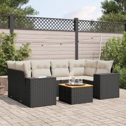 Salon de jardin 7 pcs avec coussins noir résine tressée 641176641176
