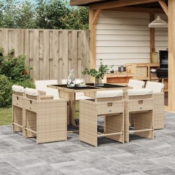 Ensemble à manger de jardin et coussins 9 pcs beige Poly rotin 641179641179