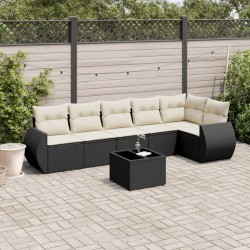 Salon de jardin 7 pcs avec coussins noir résine tressée 641182641182