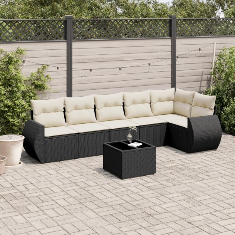 Salon de jardin 7 pcs avec coussins noir résine tressée 641182641182