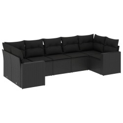 Salon de jardin 7 pcs avec coussins noir résine tressée 641188641188