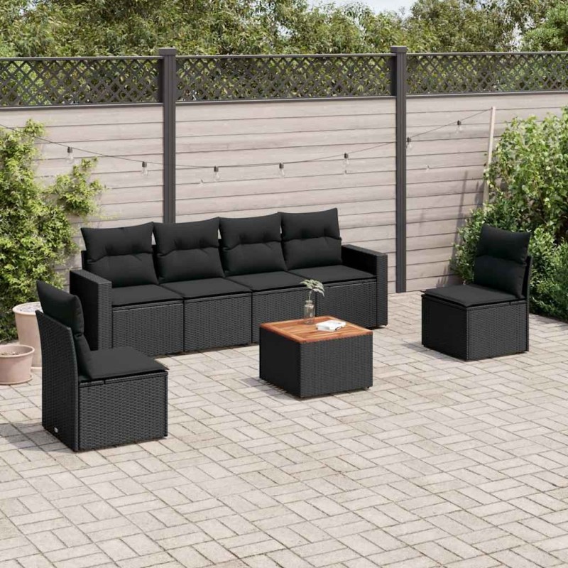 Salon de jardin 7 pcs avec coussins noir résine tressée 641198641198