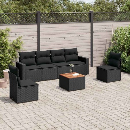 Salon de jardin 7 pcs avec coussins noir résine tressée 641198641198