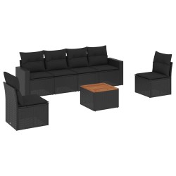Salon de jardin 7 pcs avec coussins noir résine tressée 641198641198