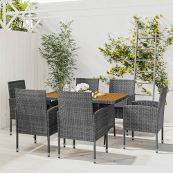 Ensemble à manger d'extérieur 7 pcs Résine tressée Gris 641209641209