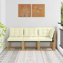 Canapé d’extérieur milieu et coin avec coussin 3 Pièce Blanc 641244641244
