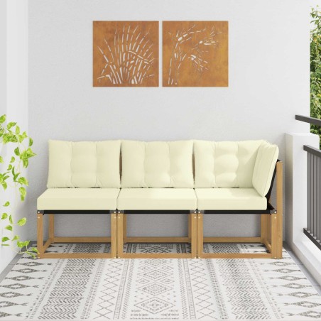 Canapé d’extérieur milieu et coin avec coussin 3 Pièce Blanc 641244641244