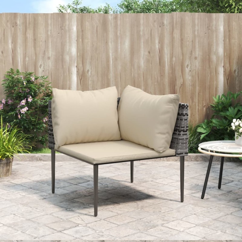 Canapé d'angle de jardin avec coussins gris résine tressée 641250641250
